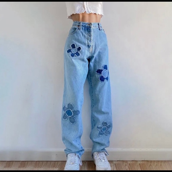 Sosana Denim - High Rise Patchwork Flower Mom Jeans